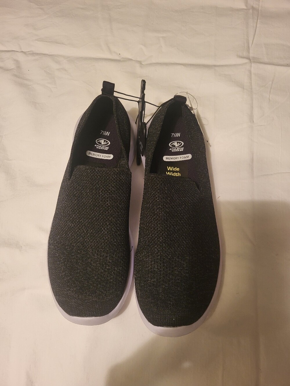 Athletic Works Adults Black Slip-On Knit Sneakers with White Outsole 7 1/2 W